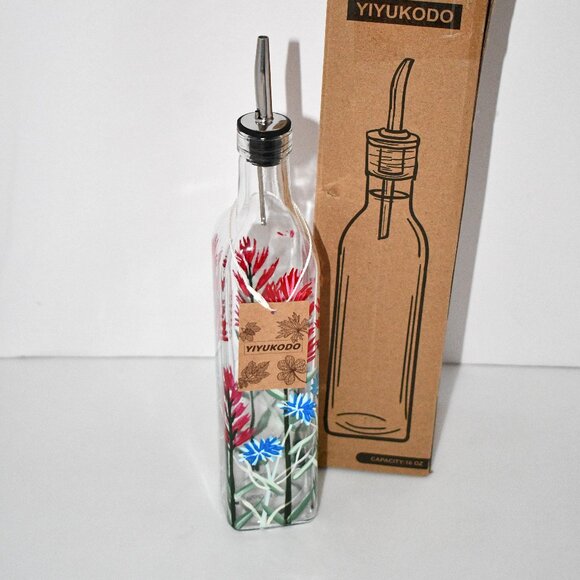 YIYUKODO 17oz Hand Painted Glass Olive Oil Bottle – 500ml Oil and Vinegar Cruet - Picture 2 of 5